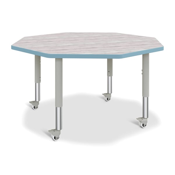 Berries Octagon Activity Table, 48 in. x 48 in., Mobile, Driftwood Gray/Coastal Blue/Gray